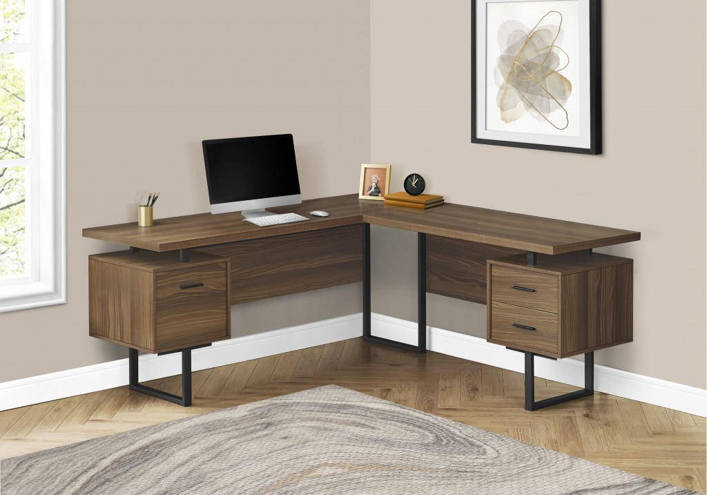 Bureau de travail bois Noyer et noir avec rangement